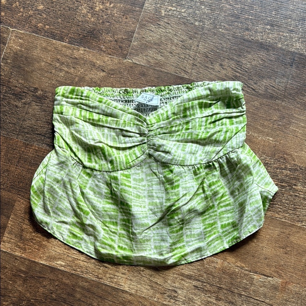 Sage The Label Bandeau style crop top green and white